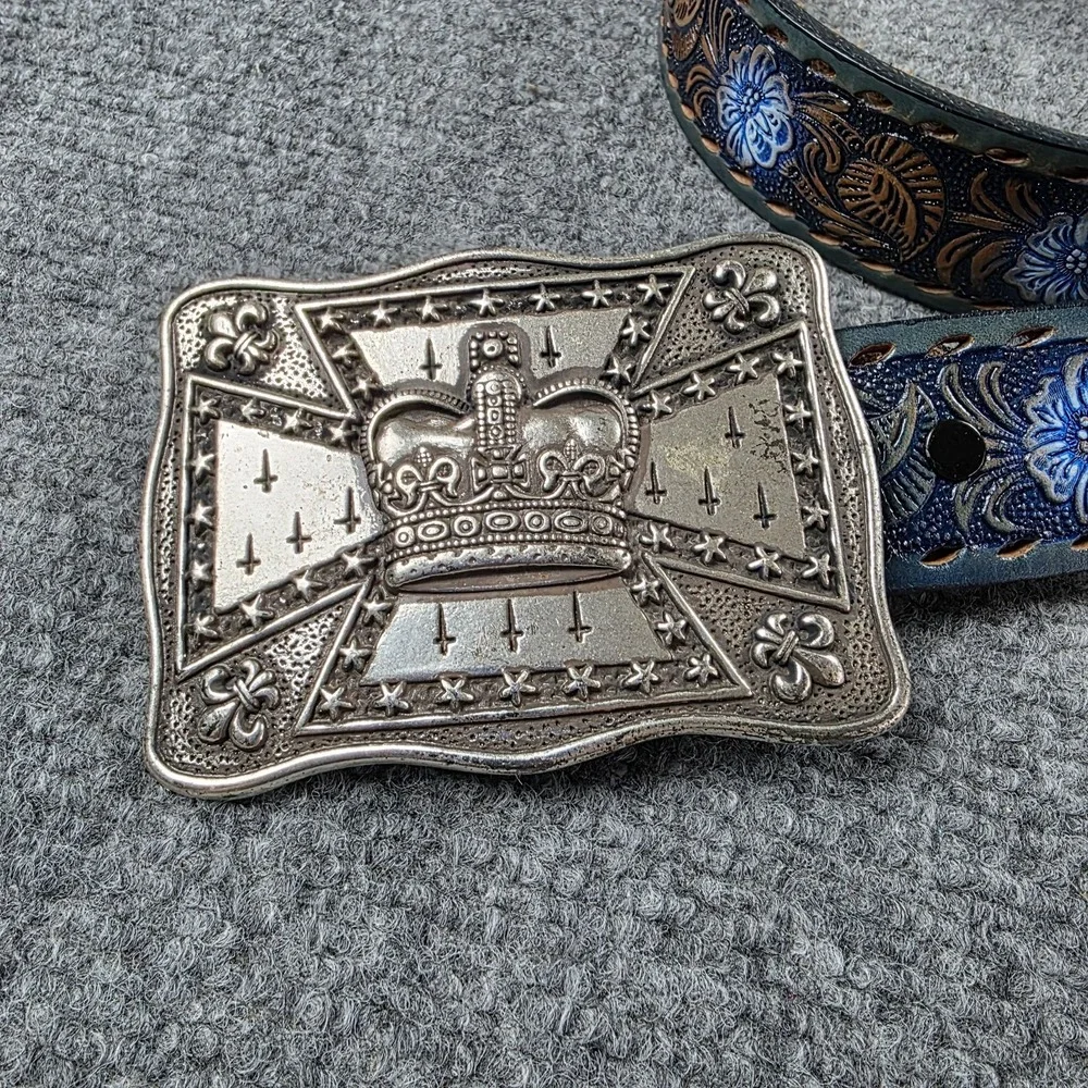 Vintage Tooled Leather Belt Sz 30 Blue Floral Western Saddle Leather Cowboy‎ USA